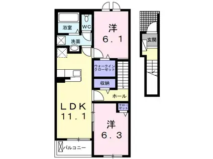 ハピネスハイム(2LDK/2階)の間取り写真
