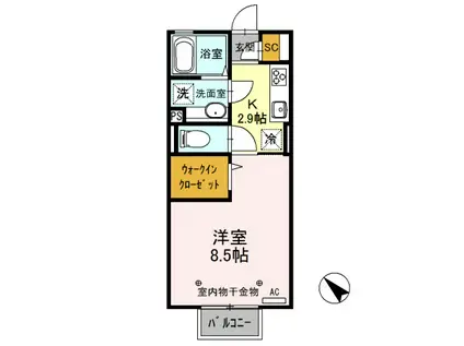 D-ROOM思川ヴィオレ D(1K/2階)の間取り写真