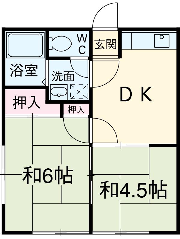 グランドハイム田口Ⅰ(2DK/2階)の間取り写真