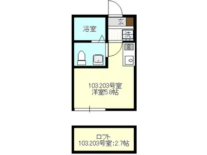 ベイルーム藤棚(ワンルーム/2階)の間取り写真