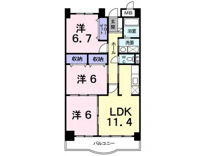 エクセレント甲府(3LDK/5階)の間取り写真