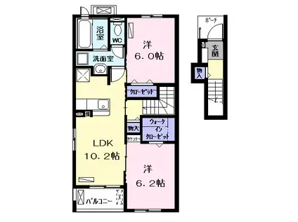 シャルマンカーラA(2LDK/2階)の間取り写真