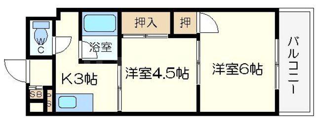 DO九条1(2K/2階)の間取り写真