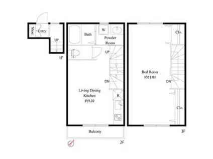 サニーサイドコートB(1LDK/2階)の間取り写真