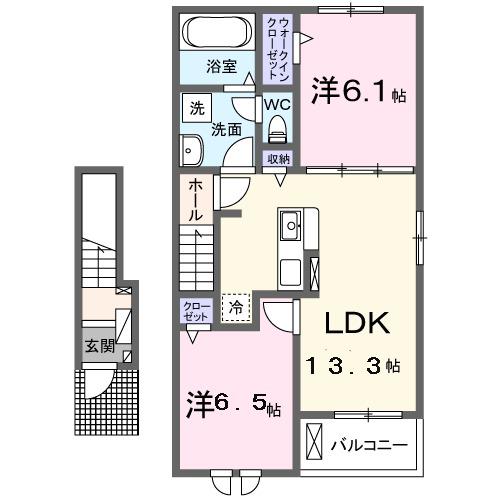 カーサハル(2LDK/2階)の間取り写真