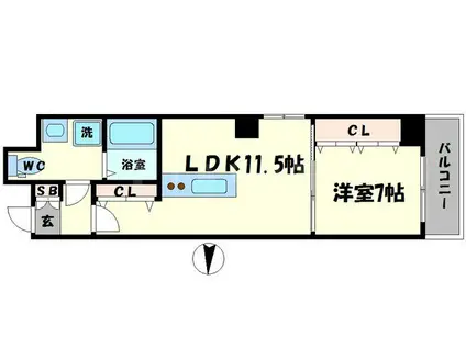 オブリオポルタ上町台(1LDK/3階)の間取り写真