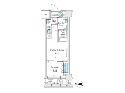 J.GRAN COURT 品川西大井EA(1DK/3階)の間取り写真