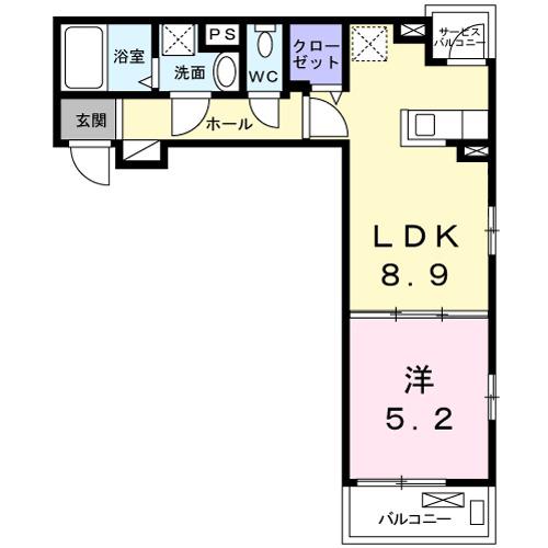 シエリア Ⅲ(1LDK/3階)の間取り写真