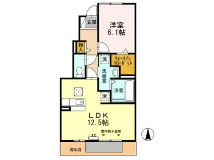 東海道本線 磐田駅 バス乗車時間:20分 遠鉄バス 「ららぽーと磐田」停バス停で下車 徒歩6分 2階建 築15年(1LDK/1階)の間取り写真