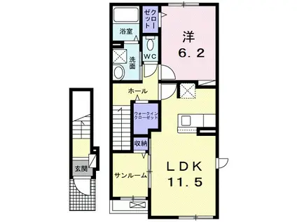 プルミエール・M(1LDK/2階)の間取り写真