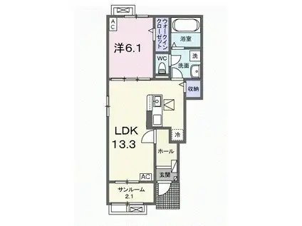 ジュピターⅡ(1LDK/1階)の間取り写真