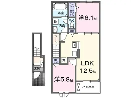 アペ・伊奈(2LDK/2階)の間取り写真