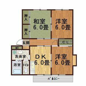 グランデージTODA B(3DK/2階)の間取り写真