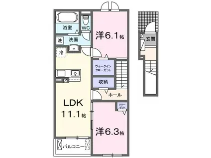 東武鉄道日光線 新鹿沼駅 徒歩11分 2階建 築1年(2LDK/2階)の間取り写真