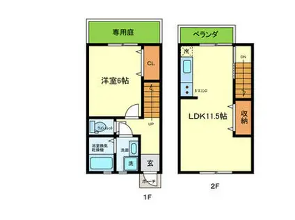 阪急電鉄京都線 西院駅(阪急) 徒歩11分 2階建 築54年(1LDK)の間取り写真