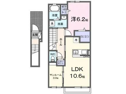 ラ・セゾンⅤ(1LDK/2階)の間取り写真