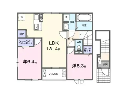 ラ・メゾン 羽衣(2LDK/2階)の間取り写真