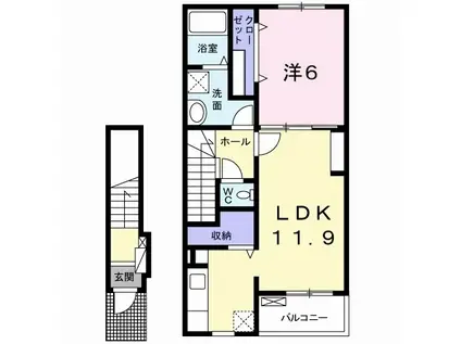 コトンヴァリ(1LDK/2階)の間取り写真