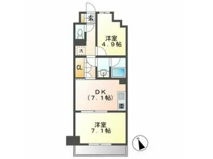 クリオ焼津壱番館(2DK/12階)の間取り写真