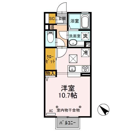 D-ROOM思川ルージュ A(ワンルーム/1階)の間取り写真