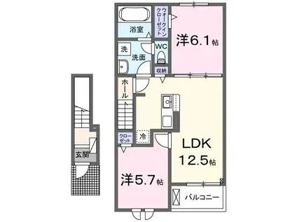 ヒカルサ富津Ⅱ(2LDK/2階)の間取り写真