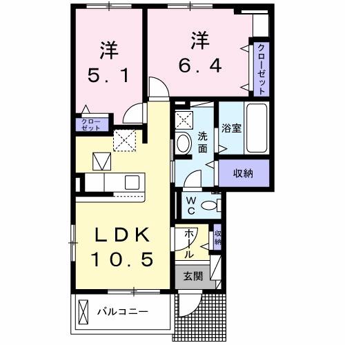 カンパネラⅠ(2LDK/1階)の間取り写真