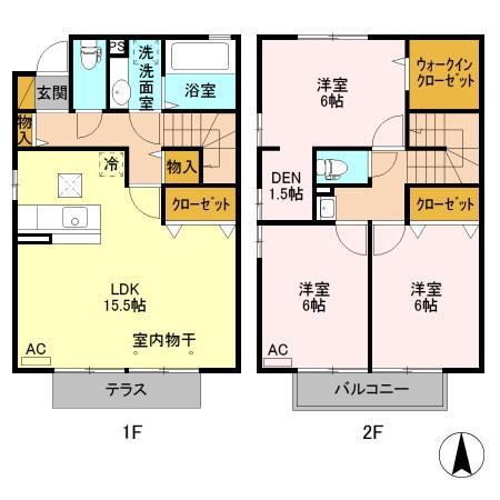 リビングタウン結城 F(3LDK)の間取り写真