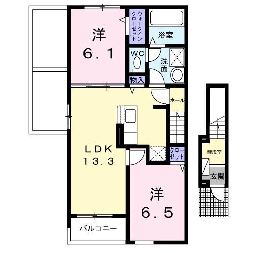グラン ビレッジ ウー Ⅳ(2LDK/2階)の間取り写真