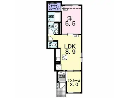 名鉄各務原線 苧ケ瀬駅 徒歩6分 2階建 築1年(1LDK/1階)の間取り写真