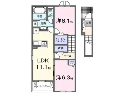 PLACIDO IZUMI(2LDK/2階)の間取り写真