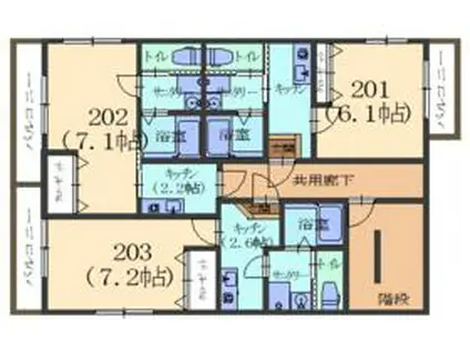 アスパイア1(1K/2階)の間取り写真