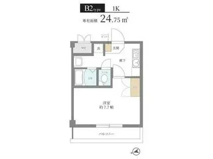 シャンヴェルジェ豊中Ⅱ(1K/1階)の間取り写真