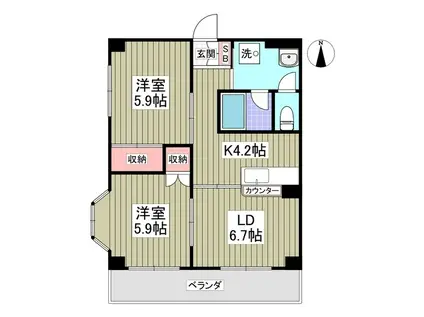 ハイグレード篠崎Ⅱ(2LDK/2階)の間取り写真