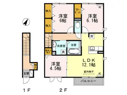 LA TERRE I棟(3LDK/2階)の間取り写真