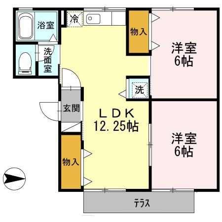 エステート赤石(2LDK/1階)の間取り写真