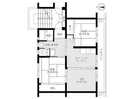ビレッジハウス奈戸岡2号棟(3DK/5階)の間取り写真