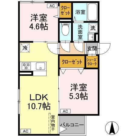 レクシア千住緑町(2LDK/3階)の間取り写真