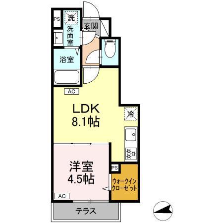 東野川1丁目PJ A棟(1LDK/1階)の間取り写真