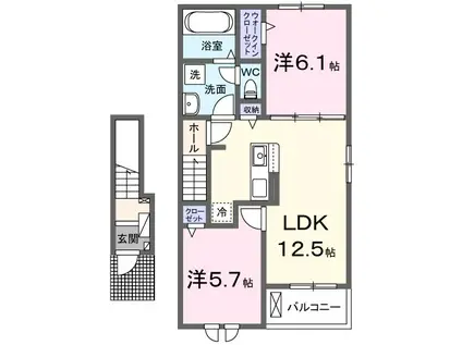 南台1丁目アパート(2LDK/2階)の間取り写真