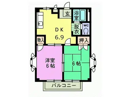 アローマ市川(2DK/2階)の間取り写真