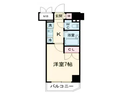 ソアブール三田(1K/8階)の間取り写真