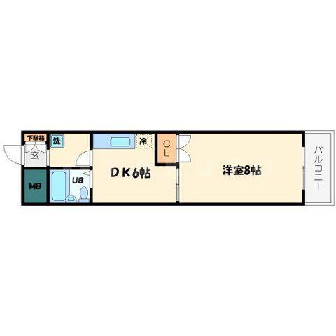 ジオナ松屋町(1DK/4階)の間取り写真