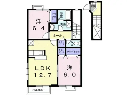 メゾン・ド・ラ・コリーヌ Ⅰ(2LDK/2階)の間取り写真