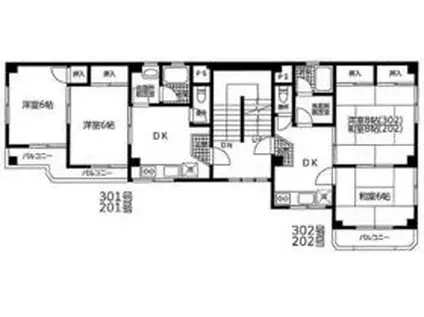 宇奈月第2コーポ(2DK/3階)の間取り写真