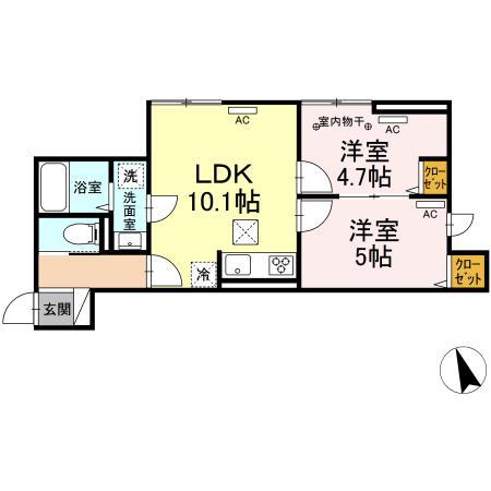 セレスティア南花畑Ⅱ(2LDK/1階)の間取り写真