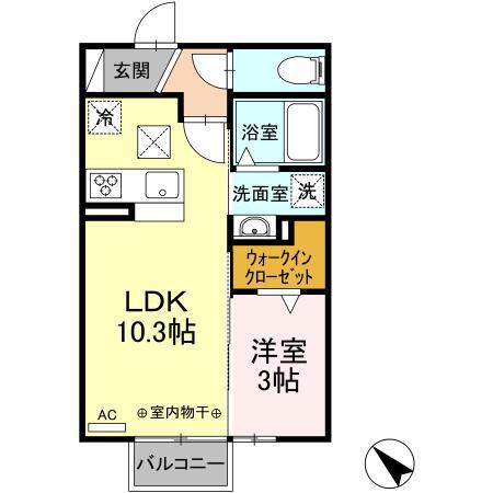 パプリカⅢ B(1LDK/1階)の間取り写真