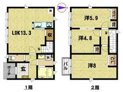 小田急電鉄江ノ島線 高座渋谷駅 徒歩4分 2階建 築2年(3LDK)の間取り写真
