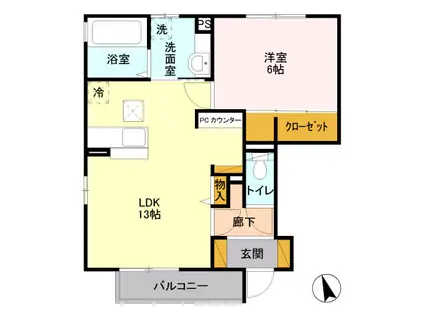 ラフィネ・ヴァン・ソレイユB(1LDK/1階)の間取り写真