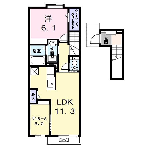 アルドールⅠ(1LDK/2階)の間取り写真