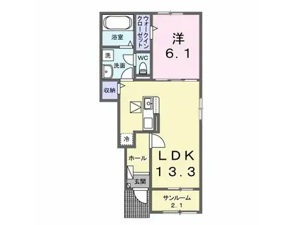 シェルブールⅡ(1LDK/1階)の間取り写真